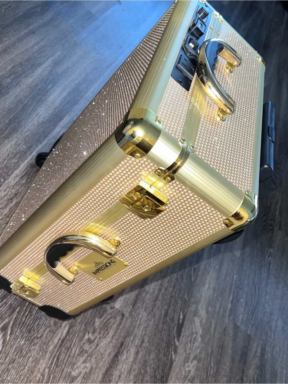 SLAYCASE® XL VANITY TRAVEL TRAIN CASE IN CHAMPAGNE SPARKLE